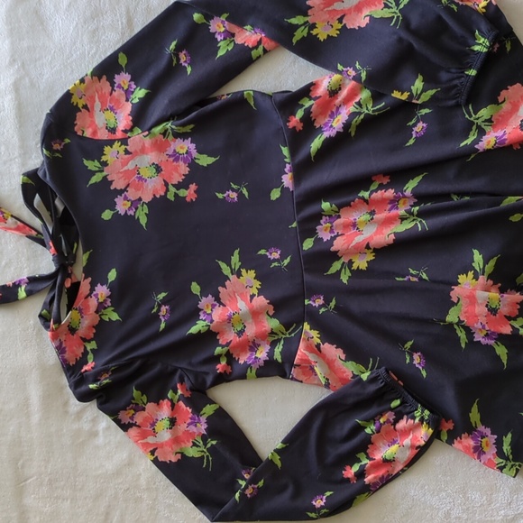 ASOS | Grey Orange Floral Peplum Top Jersey Knit Tie Back Lined - Picture 1 of 16